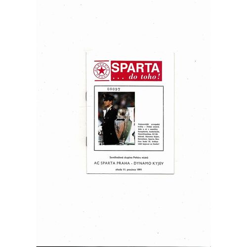 Sparta Prague v Dynamo Kiev European Cup Football Programme 1991/92