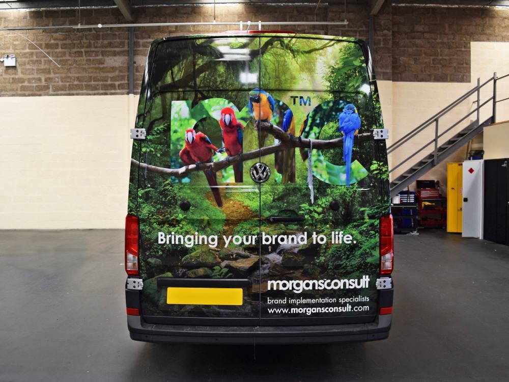 Wildlife themed van wrap on back of Volkswagen Crafter.