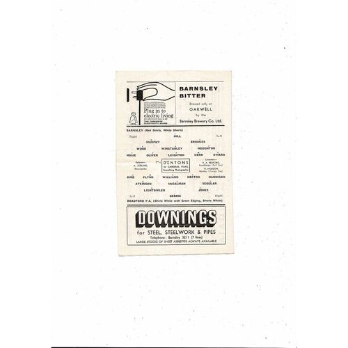 1962/63 Barnsley v Bradford Park Avenue Football Programme