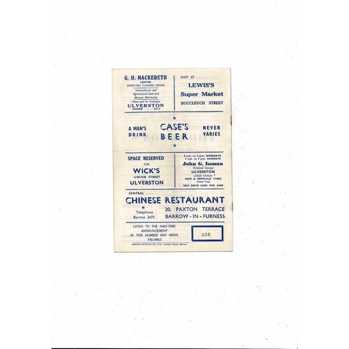 1962/63 Barrow v Tranmere Rovers Football Programme