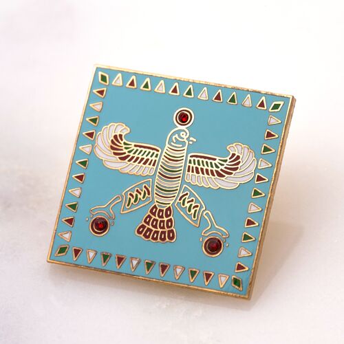 Badge. The Persian Falcon. Blue Turquoise with 3 Red Stones.