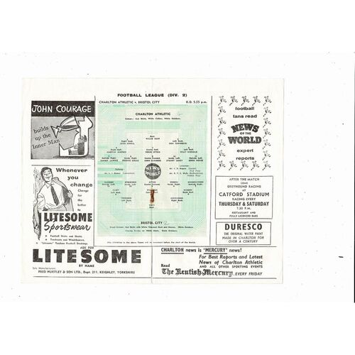 1959/60 Charlton Athletic v Bristol City Football Programme