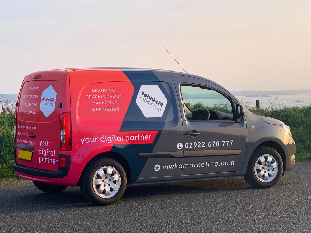 Partial company branded vehicle wrap on Mercedes Citan van.