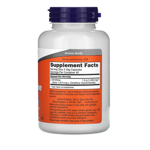 NOW Foods L-Ornithine 500mg Fitness Amino Acid - 120 Veg Capsules