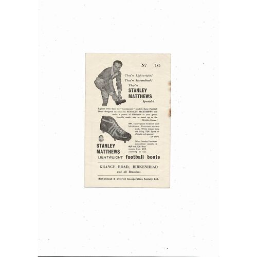 1956/57 Tranmere Rovers v Accrington Stanley Football Programme