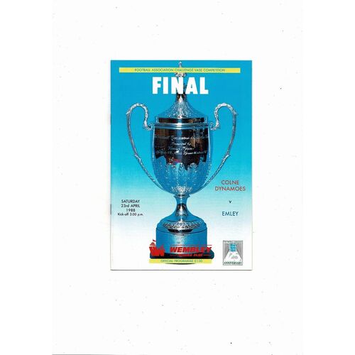 1988 Colne Dynamoes v Emley FA Vase Final Football Programme