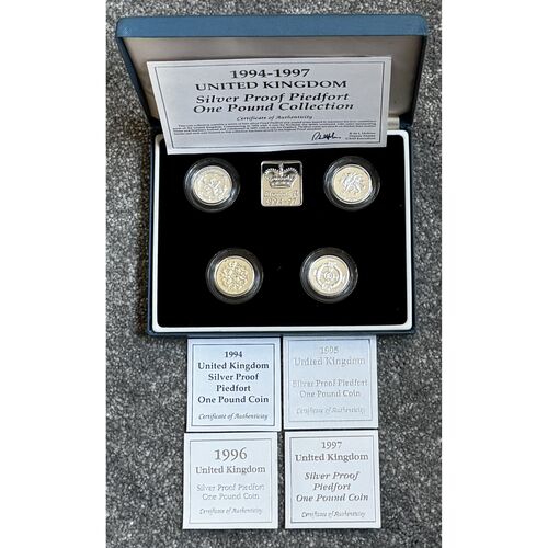 1994-1997 Silver Proof Piedfort One Pound Collection - 76g