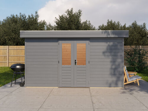 4.2mtr x 2.4mtr 44mm walled Flat Roof Cabin
