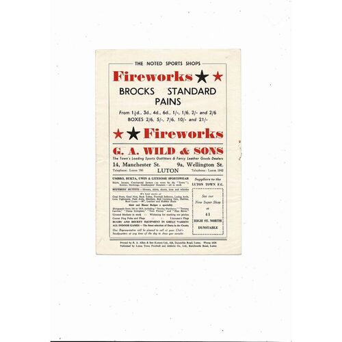 1958/59 Luton Town v Aston Villa Football Programme