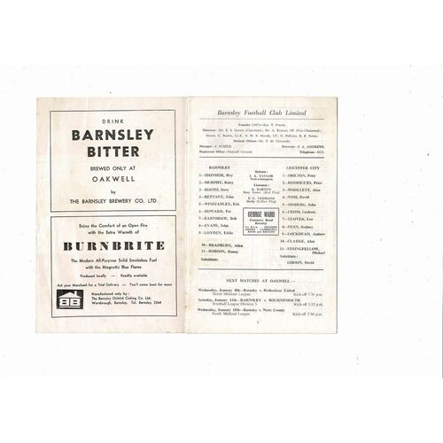 1968/69 Barnsley v Leicester City FA Cup Football Programme