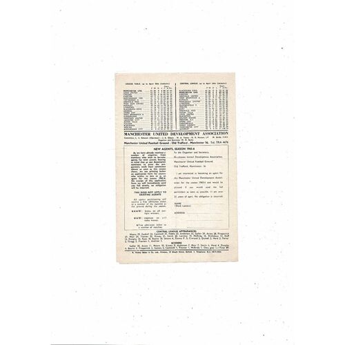 Manchester United v West Bromwich Albion Central League Football Programme 1964/65