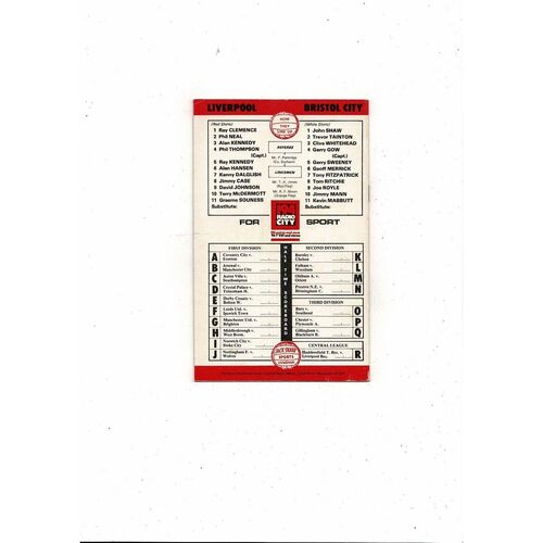 1979/80 Liverpool v Bristol City Football Programme