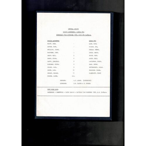 Bolton Wanderers v Leeds United Central League Football Programme 1983/84