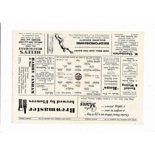 1958/59 Luton Town v Aston Villa Football Programme