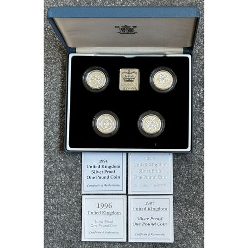 1994-1997 FDC Silver Proof One Pound 4 Coin Set - 38g