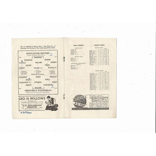 1955/56 Doncaster Rovers v Sheffield Wednesday Football Programme