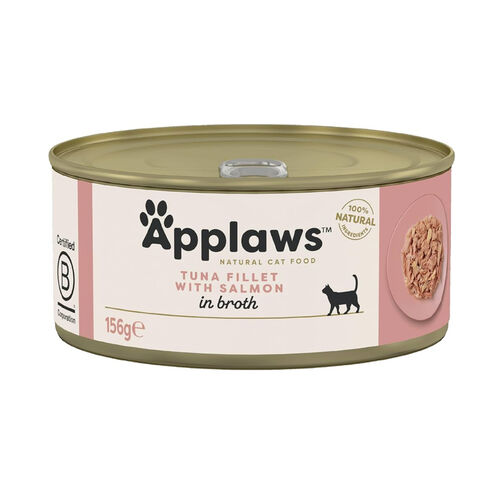 Applaws 100% Natural Premium Wet Cat Food Tuna Fillet with Salmon in Broth - 156g