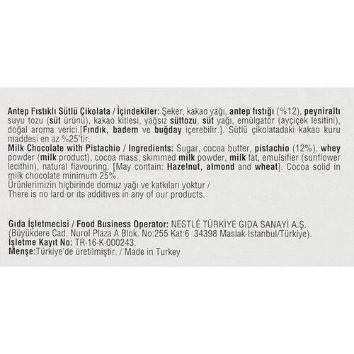 Case of Nestle Damak Milk Chocolate with Pistachio Bar 12 x 18g