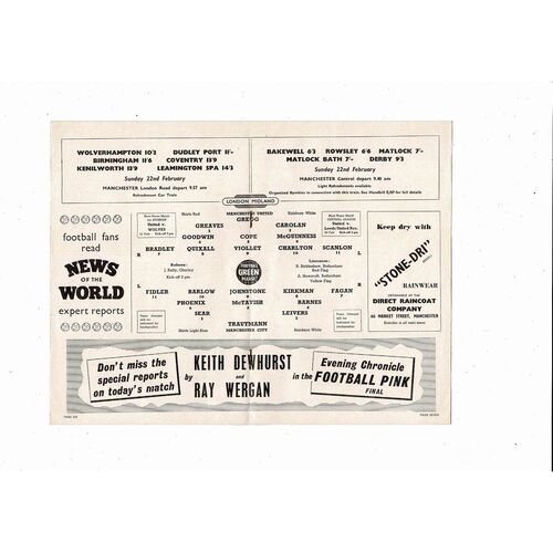 1958/59 Manchester United v Manchester City Football Programme