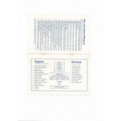 1970 England v Germany Schools International Football Programme @ Sunderland