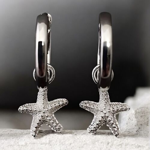 Sterling silver starfish hinged huggie earrings 