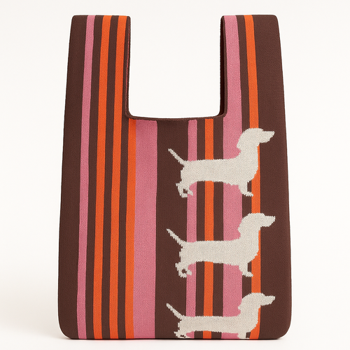 Striped Sausage Dog Knitted Bag