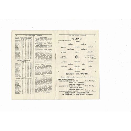 1950/51 Fulham v Bolton Wanderers Football Programme