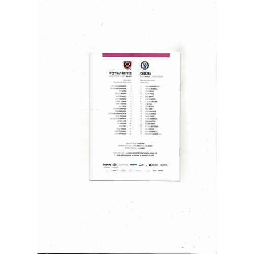 2019/20 West Ham United v Chelsea Womens Super League Football Programme