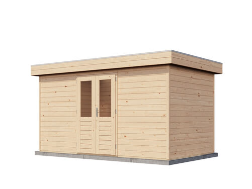 4.2mtr x 2.4mtr 44mm walled Flat Roof Cabin