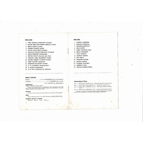 1970 England v Ireland Schools International Football Programme @ York City