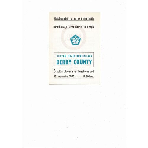 Slovan Bratislava v Derby County European Cup Football Programme 1975/76