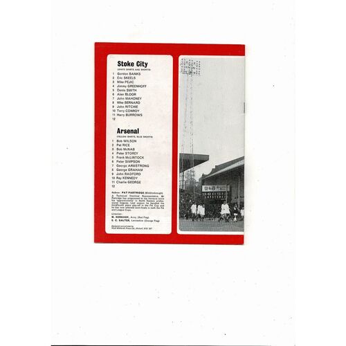 1971 Arsenal v Stoke City FA Cup Semi Final Replay Football Programme