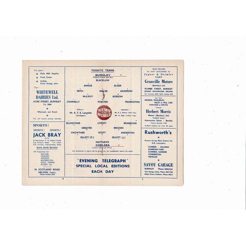 1959/60 Burnley v Chelsea Football Programme - Burnley Championship Season