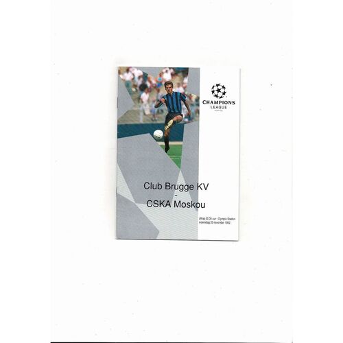 Club Brugge v CSKA Moscow UEFA Champions League Football Programme 1992/93