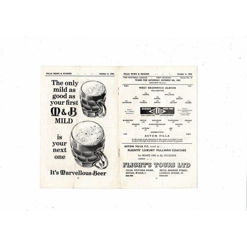 1962/63 Aston Villa v West Bromwich Albion Football Programme