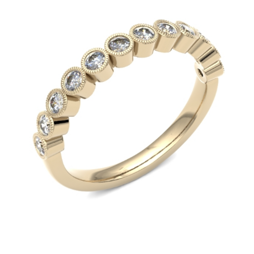 9ct 2.6mm DIAMOND SET round brilliant cut mille-grain rubover ring