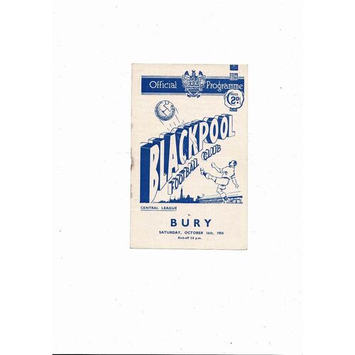 Blackpool v Bury Central League Football Programme 1954/55
