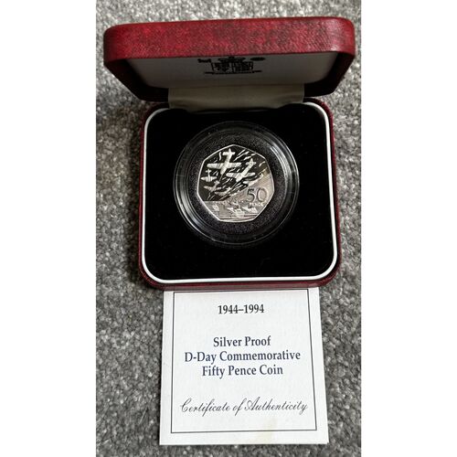 1994 FDC D-Day Commemorative Silver Proof Fifty Pence Coin - 13.5g