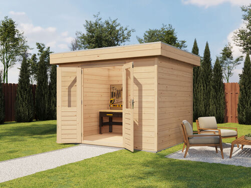 3.0mtr x 2.4mtr 28mm walled Flat Roof Cabin