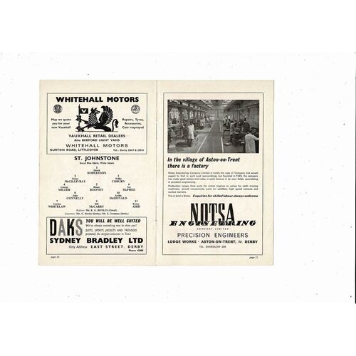 Derby County v Sunderland & St Johnstone Friendly Football Programme 1968/69