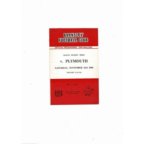1968/69 Barnsley v Plymouth Argyle Football Programme