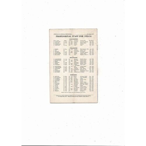 1953/54 Chelsea v Portsmouth Football Programme
