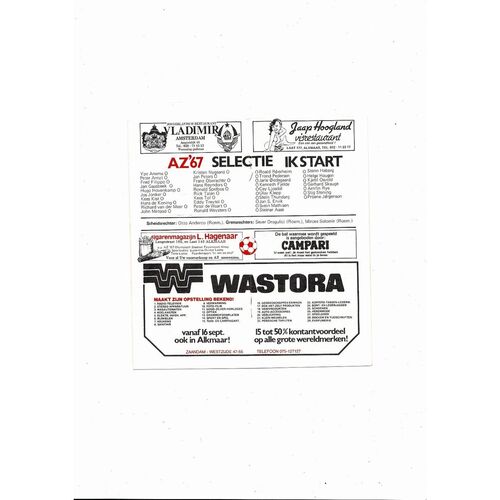 AZ 67 Alkmaar v IK Start European Cup Football Programme 1981/82