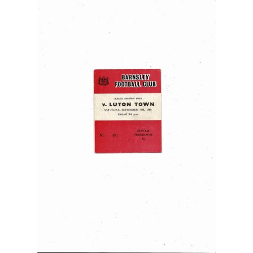 1966/67 Barnsley v Luton Town Football Programme