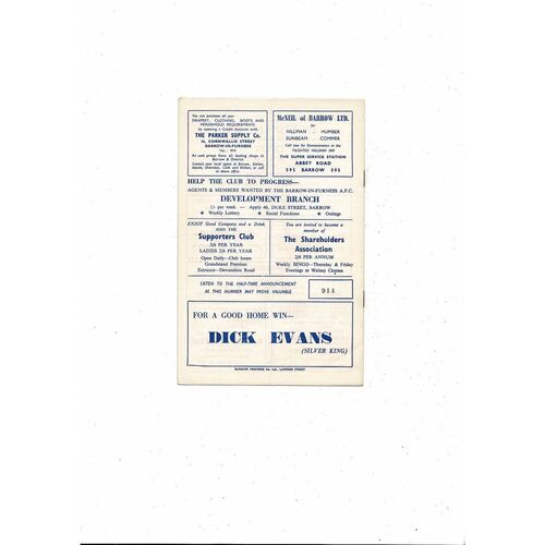 1965/66 Barrow v Doncaster Rovers Football Programme
