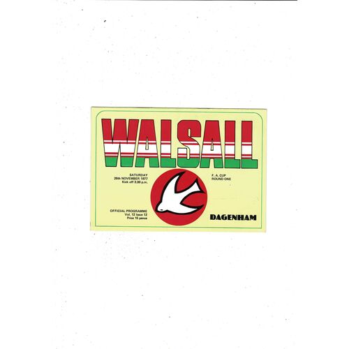 Walsall v Dagenham FA Cup Football Programme 1977/78