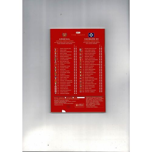 Arsenal v Hamburg Champions League Football Programme 2006/07