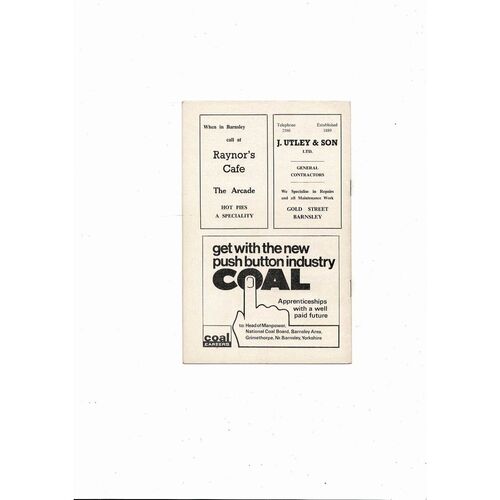 1968/69 Barnsley v Barrow Football Programme