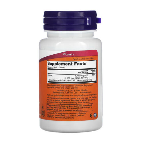 NOW Foods Methyl Folate 1000mcg Co-Enzyme B Vitamin- 90 Tablets