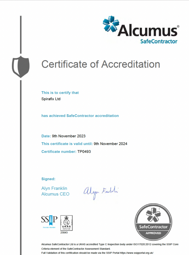 Our New Certificate of Safe Contractor
